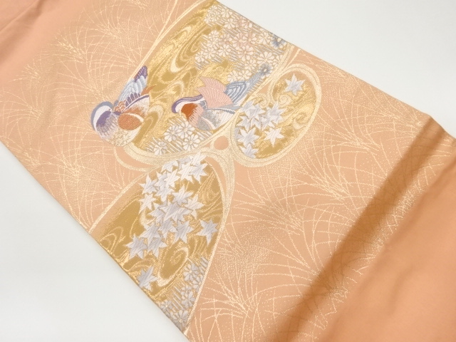 本金箔二重織鴛鴦に草花模様織出し名古屋帯